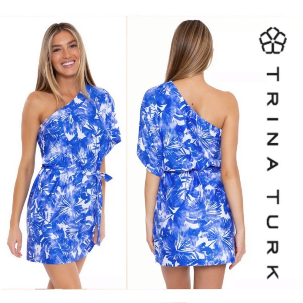 NWT TRINA Turk beach tunic dress coverup BASQUE DRESS Sz M one shoulder